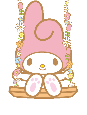 a gif of my melody swinging back and forth towards the viewer, winking.